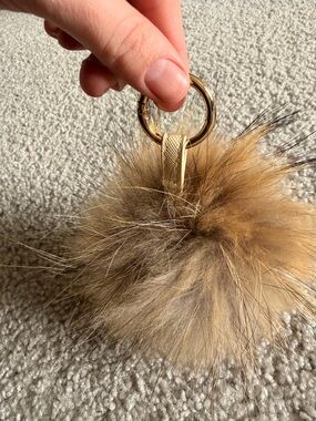 Faux Fur Pom Keychain - Brown with Gold Ring